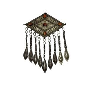 Vintage Turkmen Tekke Silver Tassel Pendant – Ethnic Handmade Jewelry
